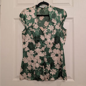 Vintage Y2K Charlotte Russe Green & White Floral Blouse, Size L Phoebe Buffay